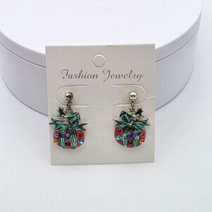 New EVER FAITH Earrings‎ Austrian Crystal Colorful Enamel Christmas Bag Dangle